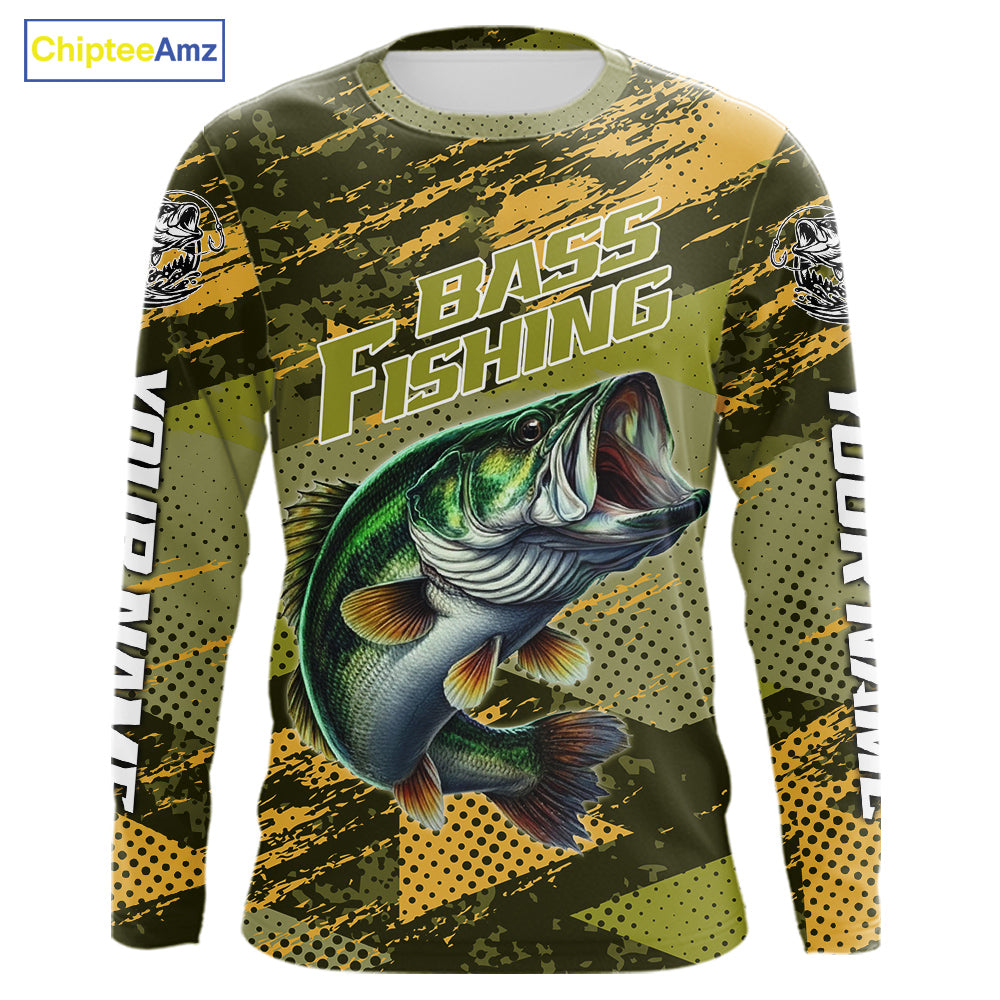 Green Camo Custom Largemouth Bass Fishing Shirts For Men, Bass Fishing Jerseys NBT438