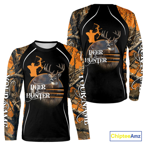 Deer Bow Hunting Orange Camo Custom Name Shirts, Personalized Deer Hunting Clothes, Hunting Gifts NBT102