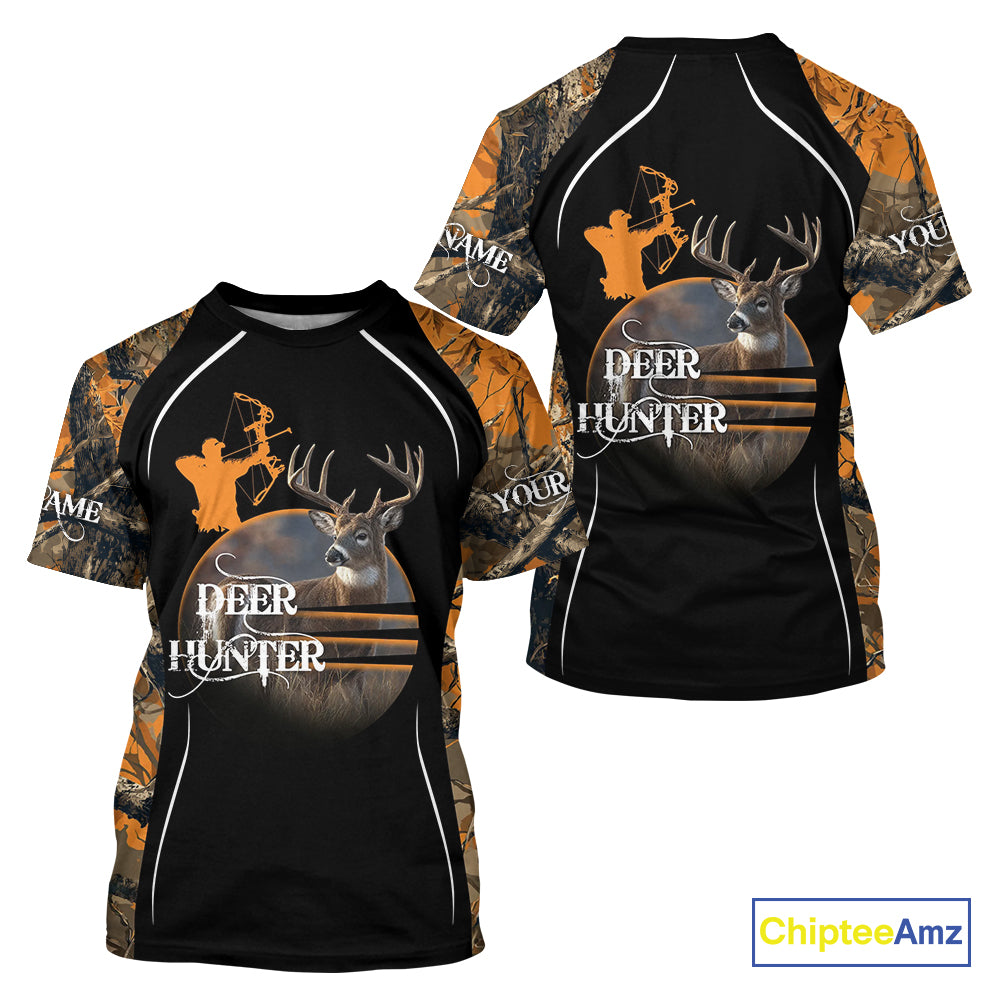 Deer Bow Hunting Orange Camo Custom Name Shirts, Personalized Deer Hunting Clothes, Hunting Gifts NBT102