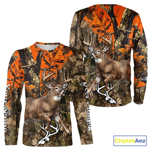 Personalized Whitetail Deer Hunting Camo Full Printing Shirts Deer Hunting Gift for Hunters NBT272