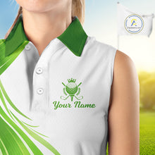 Load image into Gallery viewer, Womens Sleeveless Golf Polo Shirt Green And White Custom Golf Shirts For Team Personalized Golf Gifts NBT570
