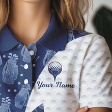 Load image into Gallery viewer, Blue Golf Pattern Polo Golf Shirt For Women Custom Womens Golf Clothes, Best Golf Gifts NBT571