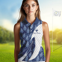 Load image into Gallery viewer, Blue Golf Pattern Sleeveless Polo Golf Shirt For Women Custom Mens Golf Clothes, Best Golf Gifts NBT571