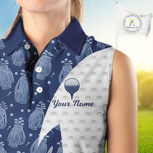 Load image into Gallery viewer, Blue Golf Pattern Sleeveless Polo Golf Shirt For Women Custom Mens Golf Clothes, Best Golf Gifts NBT571