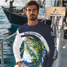 Load image into Gallery viewer, Custom Bass Fishing Shirts Long Sleeve Blue Camo Color Paint, Bass Fishing Shirts NBT461