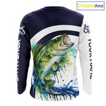 Load image into Gallery viewer, Custom Bass Fishing Shirts Long Sleeve Blue Camo Color Paint, Bass Fishing Shirts NBT461