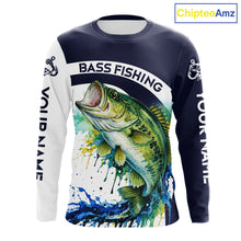 Load image into Gallery viewer, Custom Bass Fishing Shirts Long Sleeve Blue Camo Color Paint, Bass Fishing Shirts NBT461