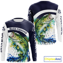Load image into Gallery viewer, Custom Bass Fishing Shirts Long Sleeve Blue Camo Color Paint, Bass Fishing Shirts NBT461
