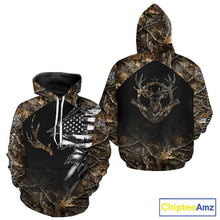 Load image into Gallery viewer, Whitetail Deer Hunting Shirts Personalized Black US Flag Camouflage, Best Gifts for Deer Hunters NBT275