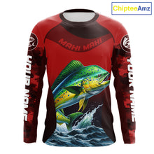 Load image into Gallery viewer, Custom Mahi Mahi Fishing Shirts For Team, Custom Saltwater Fishing Shirts|Red NBT467