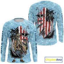 Load image into Gallery viewer, Custom Bass Fishing Long Sleeve American Flag Fish Reaper Fishing Shirts, Bass Fishing Jerseys NBT729