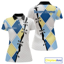 Load image into Gallery viewer, back view of custom name womens golf argyle polo shirt for golf lovers