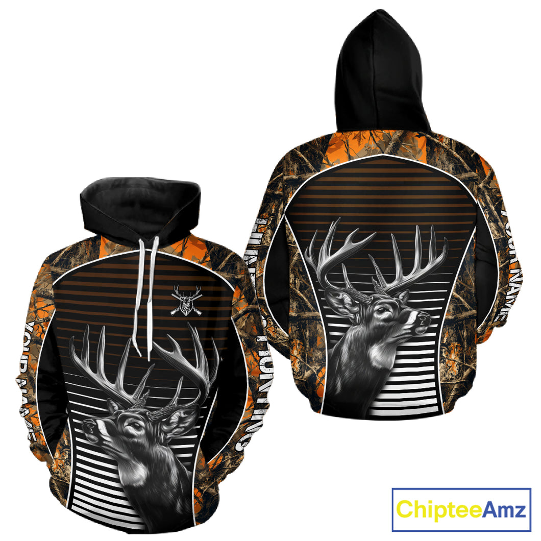 Custom Whitetail Deer Hunting Orange Camouflage with Buck Head 3D Printed Shirts, Hunting Gifts NBT226