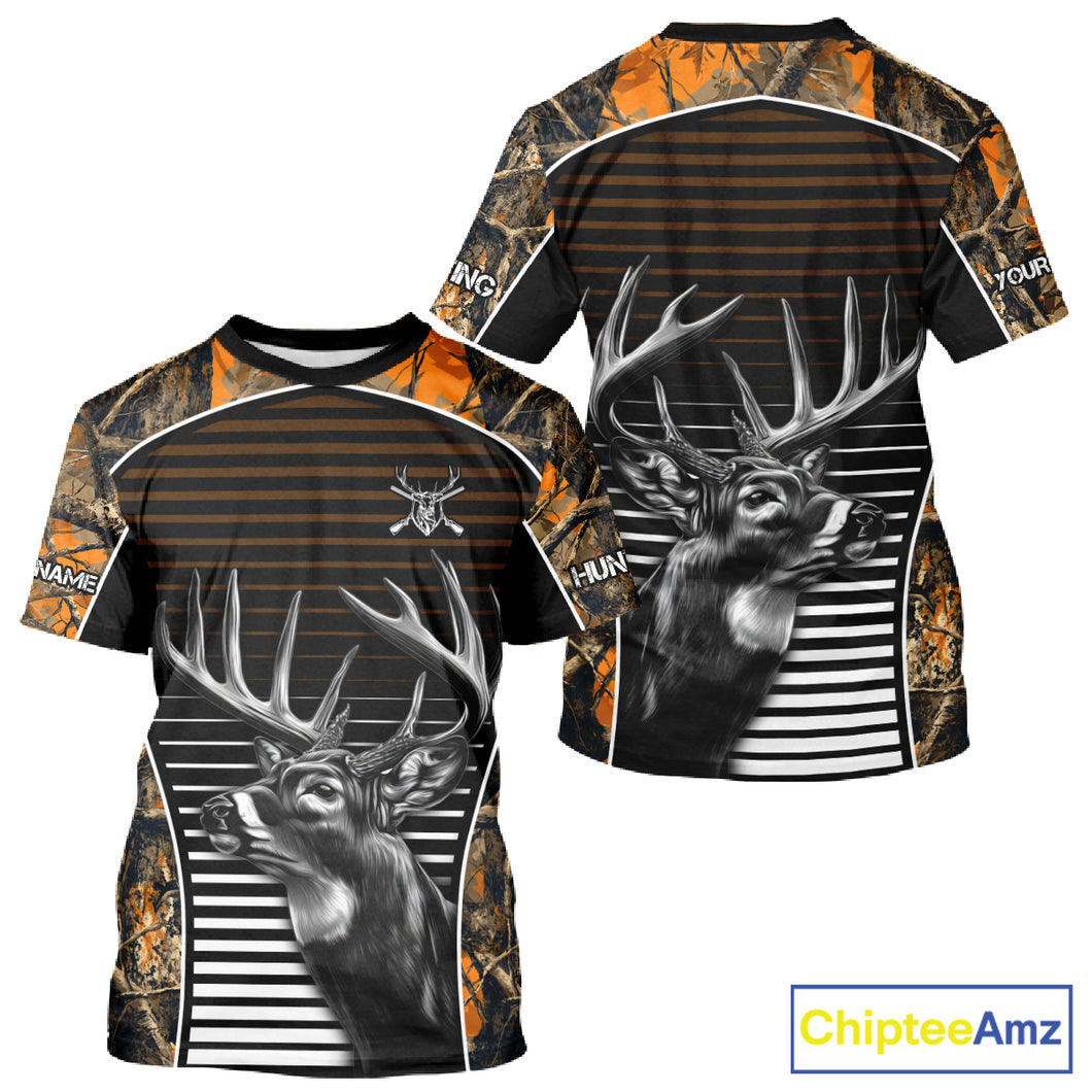 Custom Whitetail Deer Hunting Orange Camouflage with Buck Head 3D Printed Shirts, Hunting Gifts NBT226