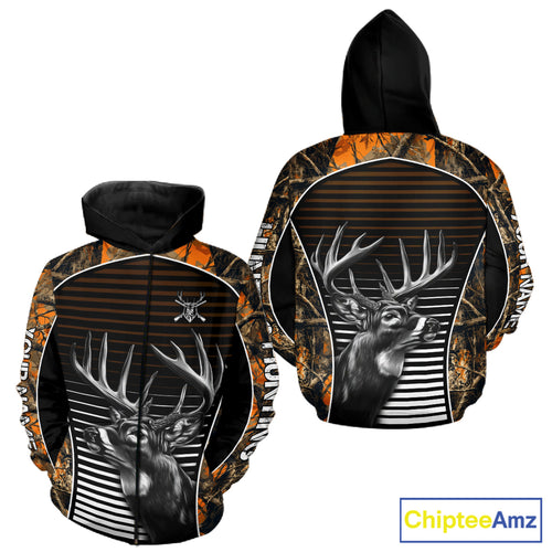 Custom Whitetail Deer Hunting Orange Camouflage with Buck Head 3D Printed Shirts, Hunting Gifts NBT226