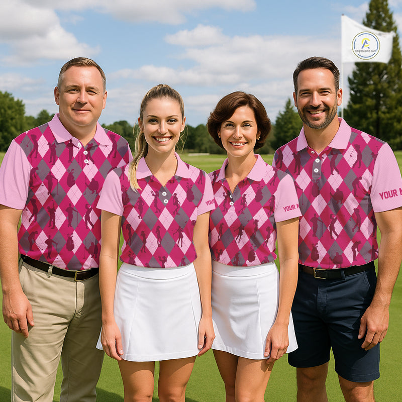 Pink Argyle Mens Golf Polo Shirts, Golf Shirts Custom Team Golf Polo For Men Team Golf Tops NBT490