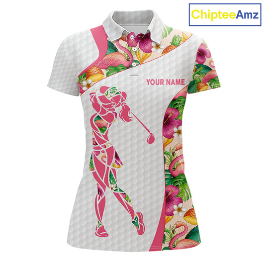 Colorful Tropical Pattern Womens Golf Polo Shirt Custom Name White Golf Shirt, Golf Gifts NBT499
