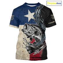 Load image into Gallery viewer, Custom Texas Flag Bass Fishing Shirts, Texas Bass Fishing T-Shirts NBT842