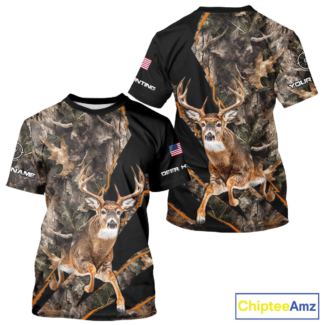 Whitetail Deer Hunting Brown Camo with Scope US Flag Shirts, Deer Hunting Clothes for Hunters NBT230