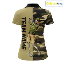 Load image into Gallery viewer, Funny Skull Golf Polo Shirts Green Camo Pattern Custom Name Skull Playing Golf Apparel NBT625