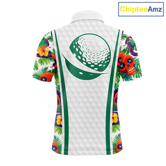 Funny Golf Skull Tropical Pattern Golf Polo Shirt Custom Name Golf Shirts For Mens NBT519