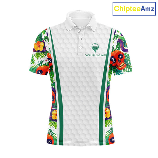 Funny Golf Skull Tropical Pattern Golf Polo Shirt Custom Name Golf Shirts For Mens NBT519