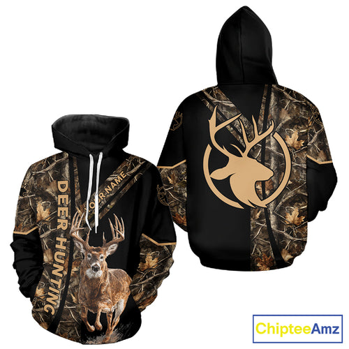 Personalized Whitetail Deer Hunting 3D All Over Printed Hoodie Brown Camouflage NBT250