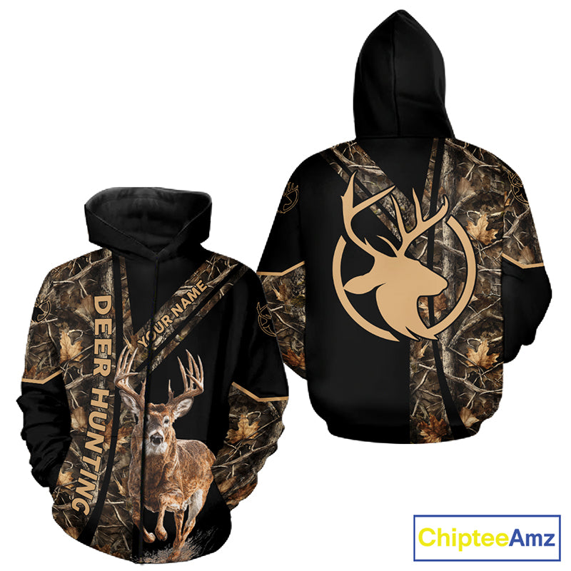 Personalized Whitetail Deer Hunting 3D All Over Printed Hoodie Brown Camouflage NBT250