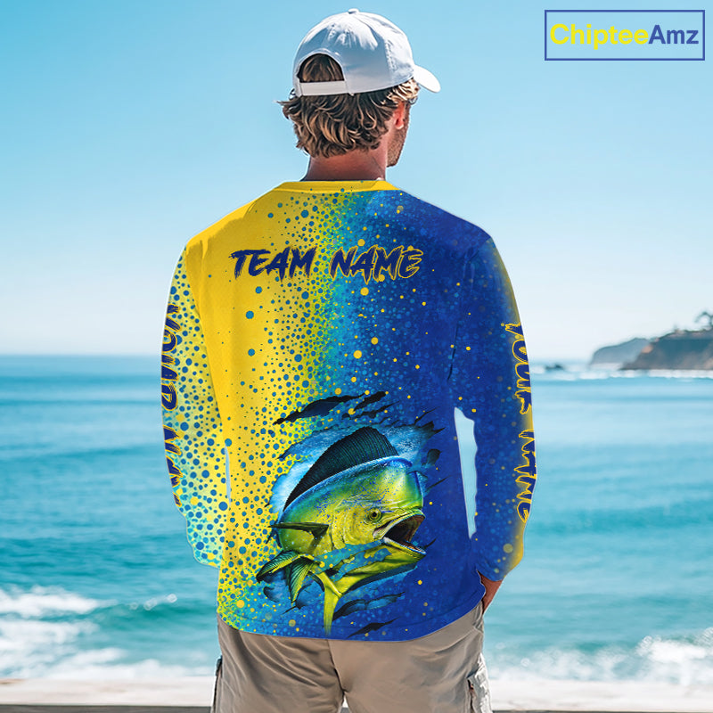 Custom Mahi Mahi Fishing Jerseys, Mahi Mahi Saltwater Long Sleeve UV Protection Fishing Shirts NBT863