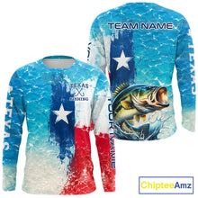 Load image into Gallery viewer, Texas Bass Fishing Texas Flag, Blue Sea Wave Ocean Camo Long Sleeve Bass Fishing Shirt  NBT866