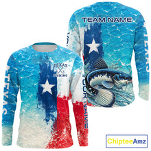 Load image into Gallery viewer, Texas Catfish Fishing Texas Flag, Blue Sea Wave Ocean Camo Long Sleeve Catfish Fishing Shirt NBT868