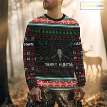 Load image into Gallery viewer, Merry Huntmas Deer Hunting Skull Custom Name Ugly Christmas All Over Printed Shirts, Christmas Gift NBT299