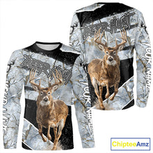 Load image into Gallery viewer, Winter Whitetail Deer Camo Customize Name 3D Printed Long Sleeve Hunting Shirts for Men, Hunting Gifts NBT260