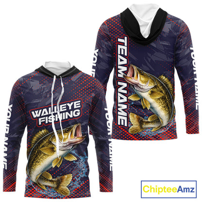 Personalized Walleye Fishing Shirts with Hood Purple Camo, Walleye Fishing Tounament Shirts NBT443