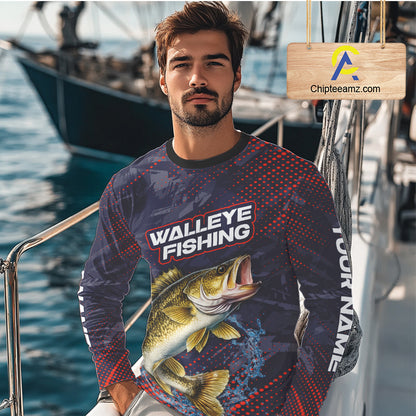 Personalized Walleye Fishing Shirts Purple Camo, Walleye Fishing Tounament Shirts NBT443