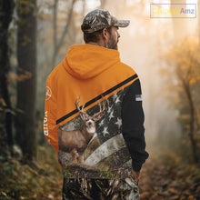 Load image into Gallery viewer, Deer Hunting Orange Camo American Flag 3D Shirt Custom Name Perfect Gift for Hunters NBT266
