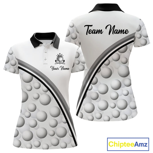 Golf Ball Gray Pattern Womens Golf Polo Shirts Custom Name Golf Ball Pattern, Golf Attire For Ladies NBT561