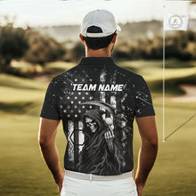 Load image into Gallery viewer, Custom Black And White American Flag Skull Reaper Mens Golf Polo Shirt, Team Golf Shirts NBT881