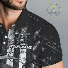 Load image into Gallery viewer, Custom Black And White American Flag Skull Reaper Mens Golf Polo Shirt, Team Golf Shirts NBT881