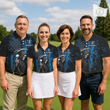Load image into Gallery viewer, Custom Black And Blue American Flag Skull Reaper Mens Golf Polo Shirt, Team Golf Shirts NBT882
