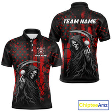 Load image into Gallery viewer, Custom Black And Red American Flag Skull Reaper Mens Golf Polo Shirt, Team Golf Shirts NBT883