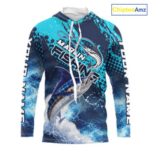 Load image into Gallery viewer, Thunder Lightning Marlin Performance Fishing Shirts with Hood, Marlin Offshore Fishing Shirts NBT452