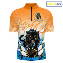 Load image into Gallery viewer, Custom Orange And Blue Leopard Bowling Men Polo &amp; 1/4 Quarter Zip Shirt, Bowling League Team Shirt NBT889