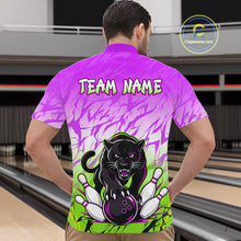 Load image into Gallery viewer, Custom Purple And Green Leopard Bowling Men Polo &amp; 1/4 Quarter Zip Shirt, Bowling League Team Shirt NBT890