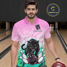 Load image into Gallery viewer, Custom Pink And Turquoise Leopard Bowling Men Polo &amp; 1/4 Quarter Zip Shirt, Bowling League Team Shirt NBT891