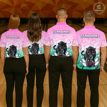 Load image into Gallery viewer, Custom Pink And Turquoise Leopard Bowling Women Polo &amp; 1/4 Quarter Zip Shirt, Bowling League Team Shirt NBT891