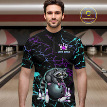 Load image into Gallery viewer, Neon Blue Purple Funny Raccoon Bowling Team Shirt Customized Bowling League Polo &amp; 1/4 Zip Gift For Men NBT893