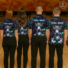 Load image into Gallery viewer, Neon Blue Purple Funny Raccoon Bowling Team Shirt Customized Bowling League Polo &amp; 1/4 Zip Gift For Men NBT893