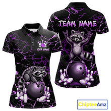 Load image into Gallery viewer, Purple Funny Raccoon Bowling Team Shirt Customized Bowling League Polo &amp; 1/4 Zip Gift For Women NBT894