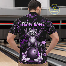 Load image into Gallery viewer, Purple Funny Raccoon Bowling Team Shirt Customized Bowling League Polo &amp; 1/4 Zip Gift For Men NBT894